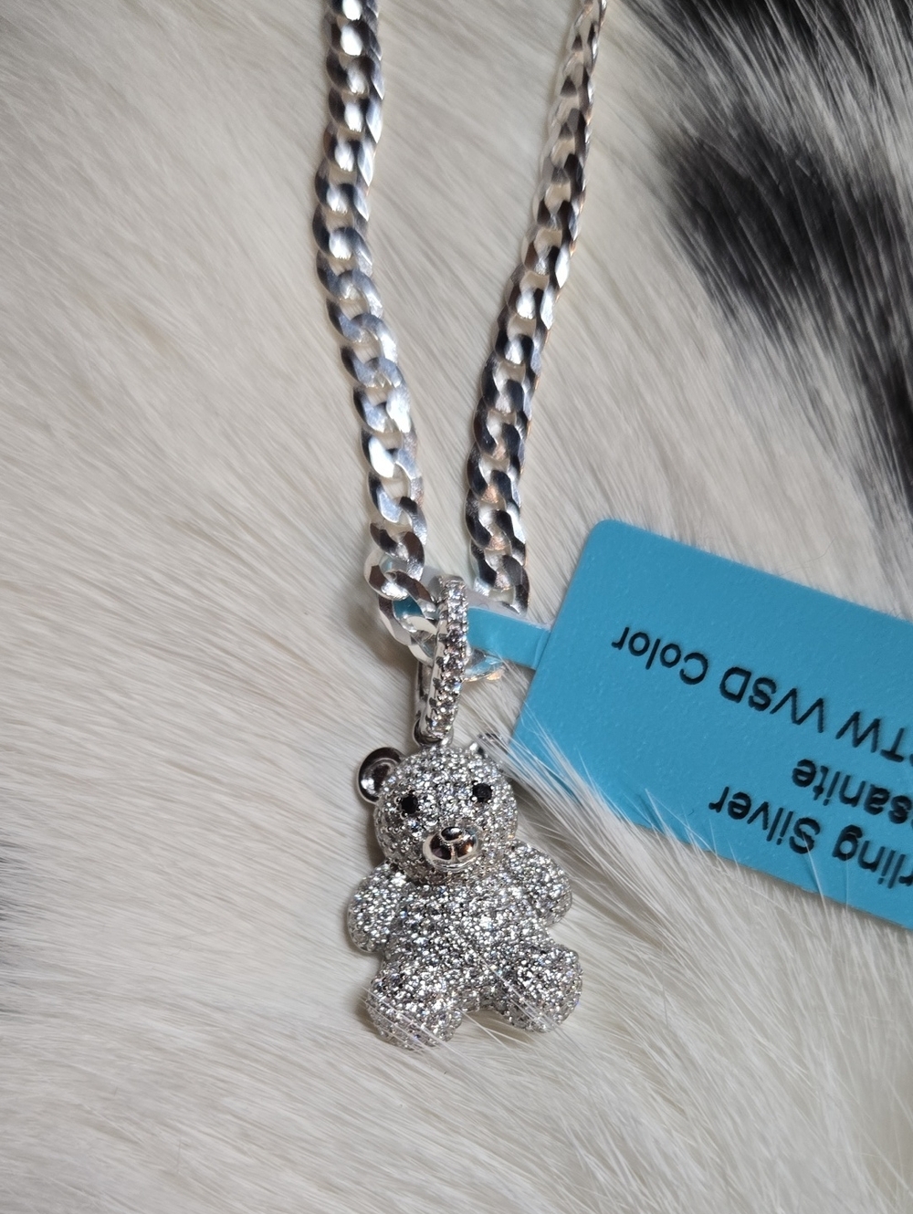 Genuine Moissanite Sterling Silver 925 Teddy Pendant Necklace MWT